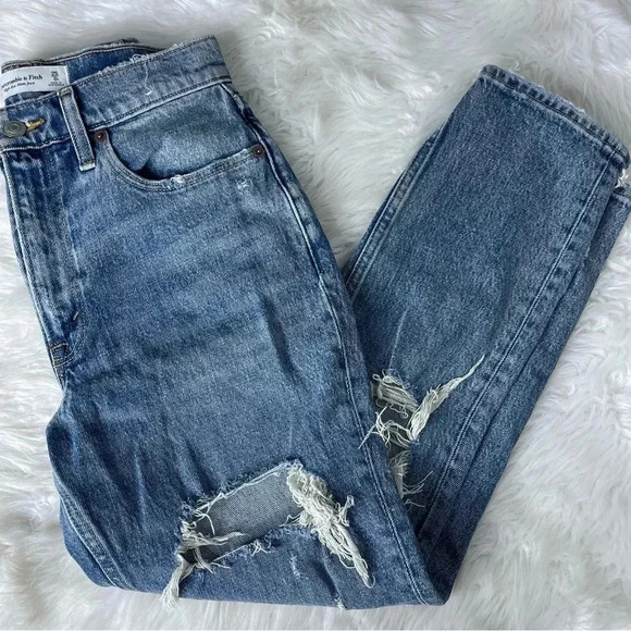 Abercrombie & Fitch High Rise Mom Jeans Taper Straight Denim Size 0 Short 25 - Picture 3 of 7